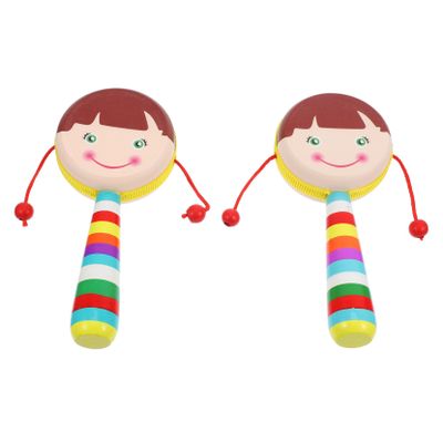 BCOATH 2Pcs Cartoon Wooden Rattle Handheld Musical Hand Rattle with Smooth Surface and Safe Material for Sensory Development and Early Learning Random Color