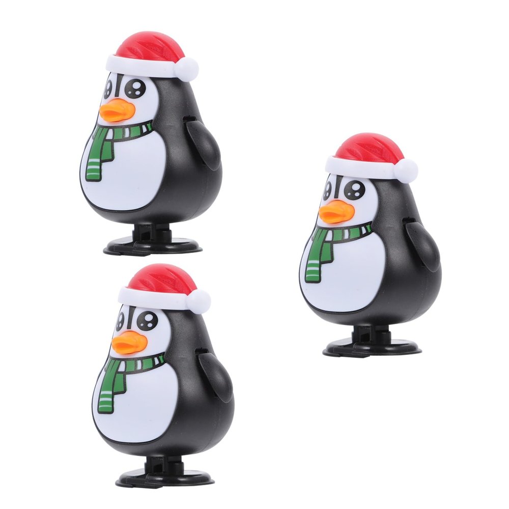 FELTECHELECTR 3Pcs Christmas Wind-up Cartoon Penguin Clockwork Bright Colors Holiday Party Supplies