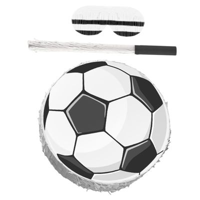 BCOATH Soccer Pinata for Birthday Party with Stick and Blindfold Cardboard Football Design Colorful Crepe Paper Decoration Fun Activity Supply for Sports Games and Photo Props