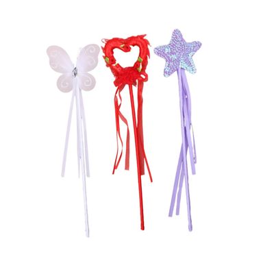 KOMBIUDA 3pcs Party Wands with Purple Pentagram Red Heart White Wing Patterns Magical Fairy Sticks for Birthday Cosplay Dress-up Accessories