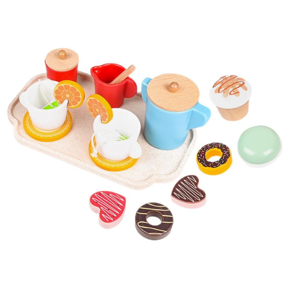 KOMBIUDA Realistic Dessert Tea Pretend Play for Lightweight Wooden Afternoon Tea Pretend Food Enhances Social Skills and Imagination for Role Play and Early Learning