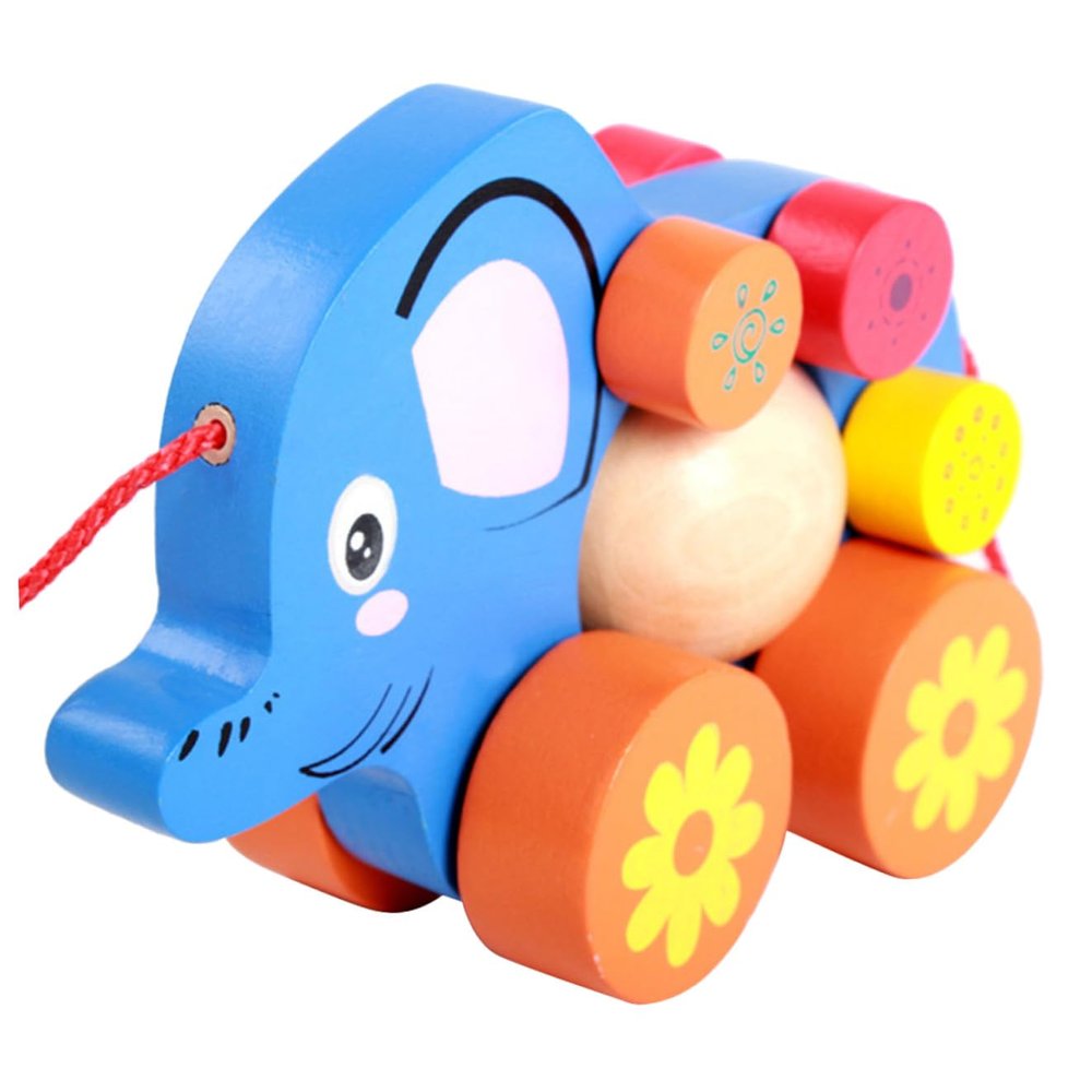 BCOATH Funny Elephant Pulling Cart for Cartoon Animal Walker Boy Push Along Walking Encourages Practical Skills and Interaction