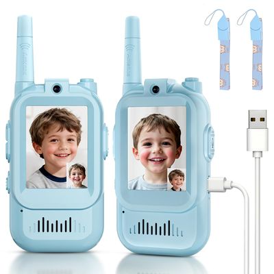 Video Walkie Talkies for Kids, Handheld 2 Pack Rechargeable Video Intercom Kids Walkies Talkies, Indoor Outdoor Toys for Family Games, Outside, Camping, Hiking for Boys Girls Ages 3-12 (Blue/Blue)