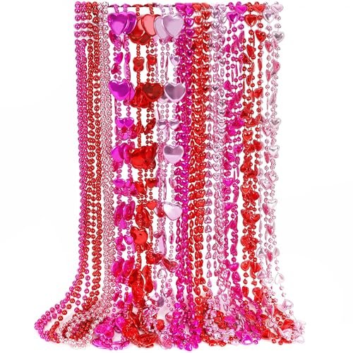 100PCS Valentines Day Beads Necklaces, Heart Valentine's Necklace Decor Bulk, 12 Kinds Red Pink Heart Pendant Bead Necklace Bulk, Romantic Valentine's Gifts Wedding Accessories for Party Supplies