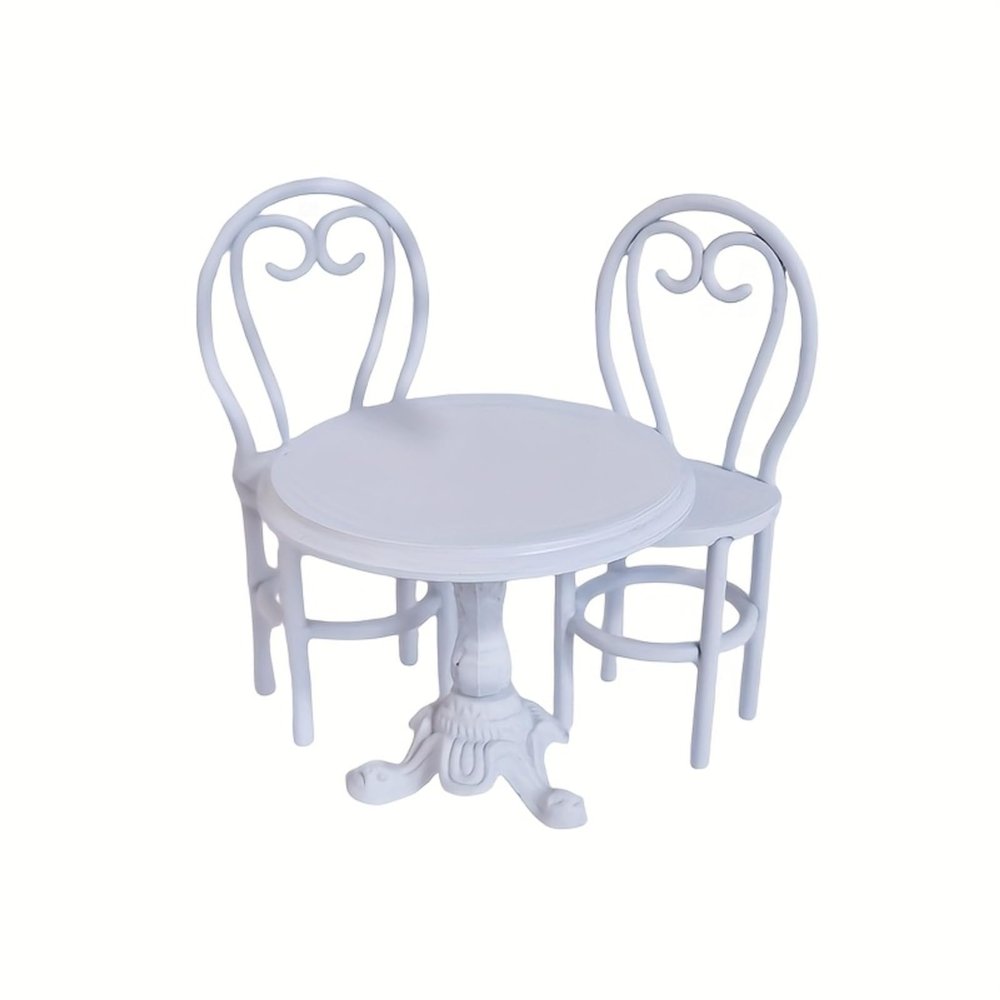 1:12 Miniature Dining Table and Chairs Set, Set of 3 Dollhouse Furniture, Decoration in Miniature (White)