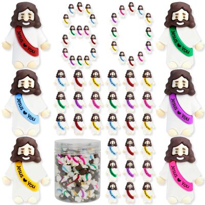 80 Pcs Mini Jesus Figurines in Bulk, Easter Little Jesus Figures With Bottle, Rubber Tiny Baby Jesus Loves You Figures Christ Toys for Hide and Seek Easter Egg Fillers Party Favors Gifts(Mix6 * 80)