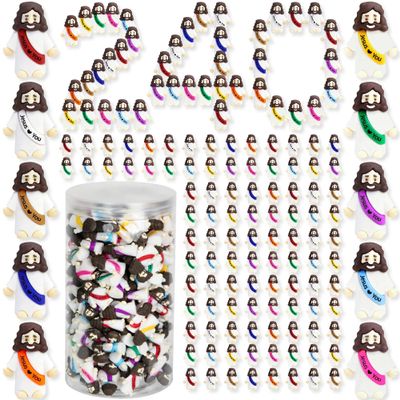 240 Pcs Mini Jesus Figurines in Bulk, Easter Little Jesus Figures With Bottle, Rubber Tiny Baby Jesus Loves You Figures Christ Toys for Hide and Seek Easter Egg Fillers Party Favors Gifts(Mix 10*240)