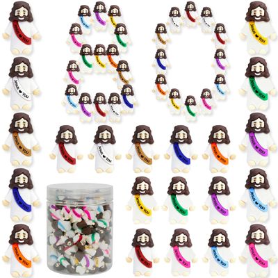80 Pcs Mini Jesus Figurines in Bulk, Easter Little Jesus Figures With Bottle, Rubber Tiny Baby Jesus Loves You Figures Christ Toys for Hide and Seek Easter Egg Fillers Party Favors Gifts(10 * 80)