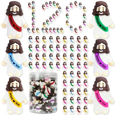 120 Pcs Mini Jesus Figurines in Bulk, Easter Little Jesus Figures With Bottle, Rubber Tiny Baby Jesus Loves You Figures Christ Toys for Hide and Seek Easter Egg Fillers Party Favors Gifts(Mix6* 120)