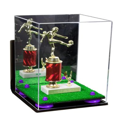 Better Display Cases Clear Acrylic Versatile Display Case - Medium Square Box with Mirror Case, Purple Risers, Turf Base and Wall Mount 8" x 8" x 12" (A060/V42)