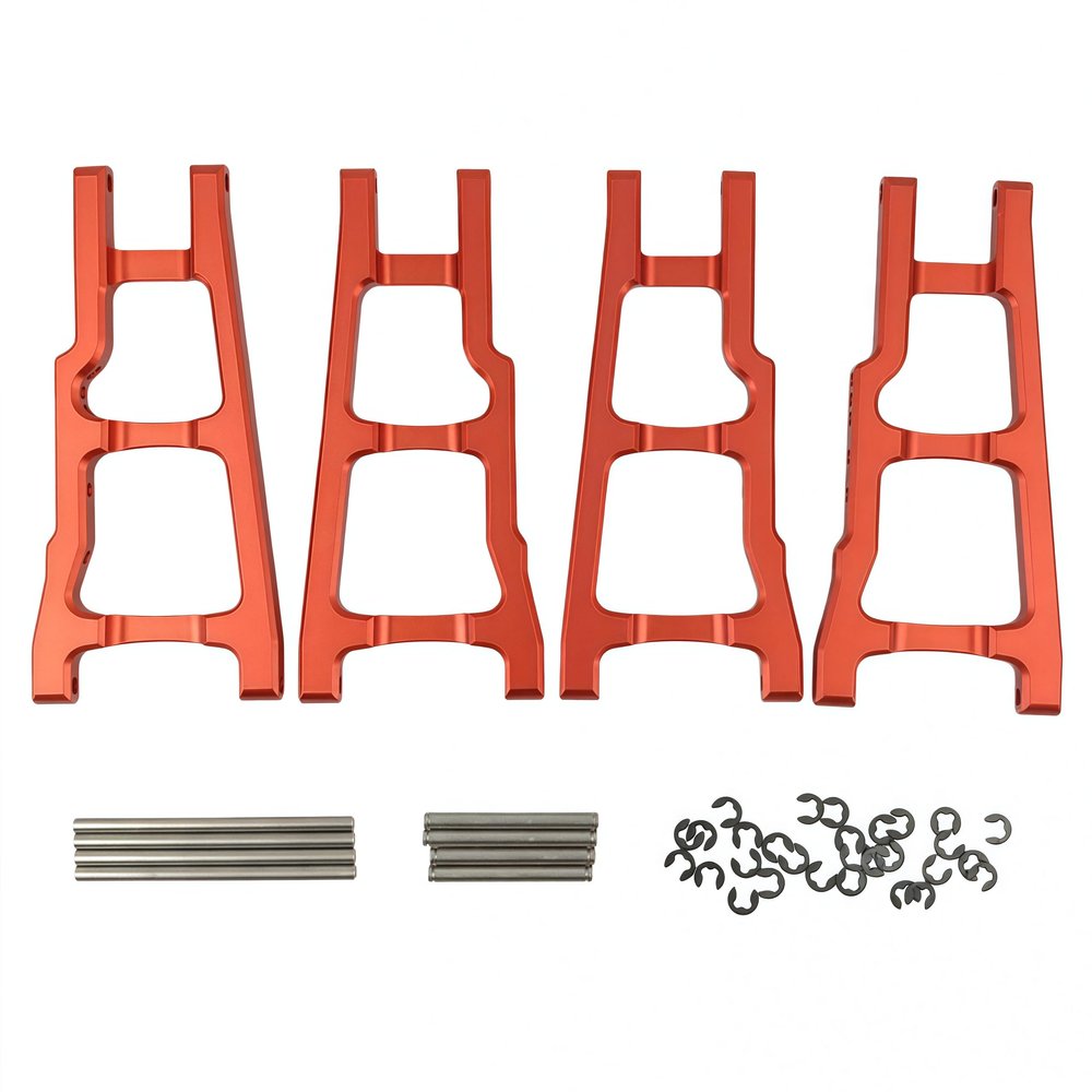 Aluminum Front & Rear Suspension A-Arms Upgrade Set for 1/10 Slash 4X4 VXL, Rustler 4X4 VXL, Stampede 4X4 VXL, Hoss 4X4 VXL Alloy Suspension Arms Replacement for Part 3655 (Red)