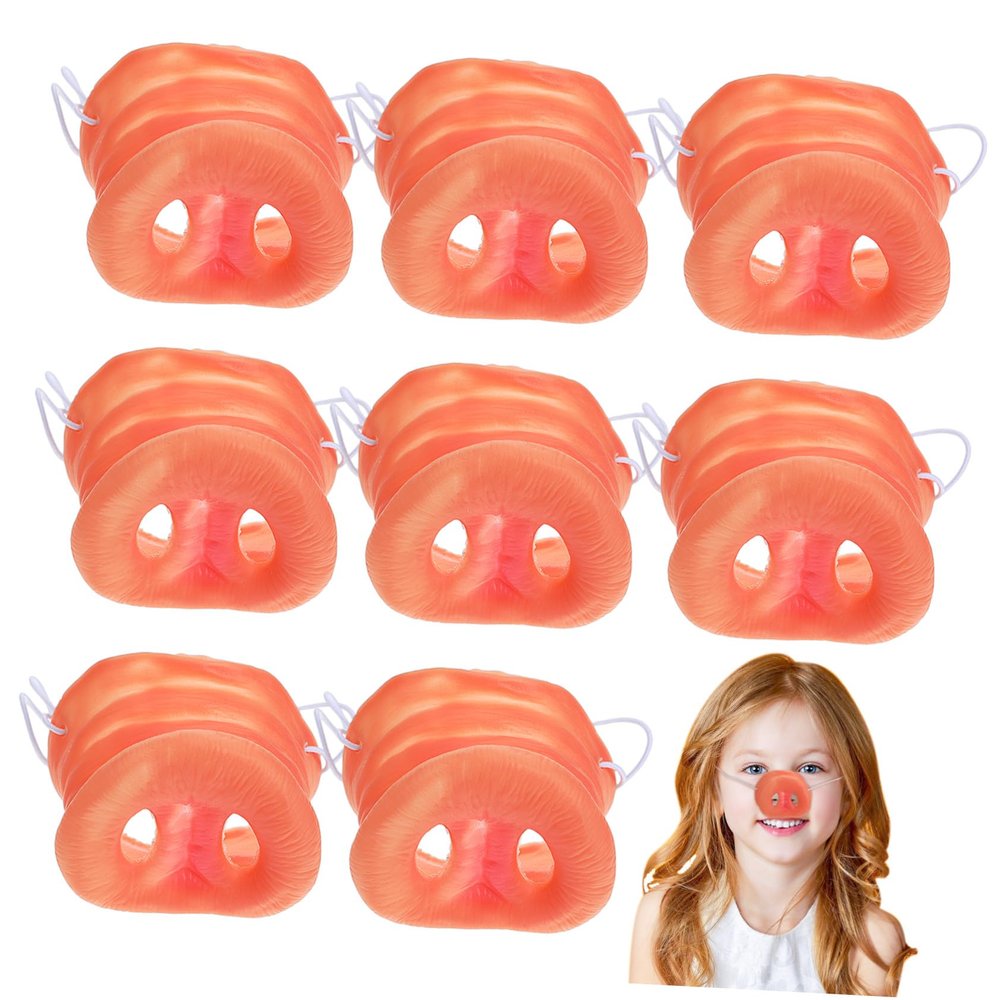 BRIGHTFUFU 8pcs Pig Snout Mask Lightweight Elastic Band Animal Nose Mask for Halloween Costume Party Funny Cosplay Prop and Portable Pig Nose Accessory