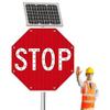 Solar-Powered LED Stop Sign - Reflective Octagonal Traffic Warning Sign, Durable Aluminum, 60x60cm (24in), Flashing Light for Enhanced Visibility and Safety view 1