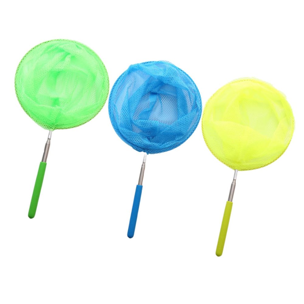 COOLHIYA 3pcs Extendable Insects Nets with Telescopic Stainless Steel Poles Large Pocket Catching Nets for Outdoor Exploration Safe Rubber Handles Bug and Fishing