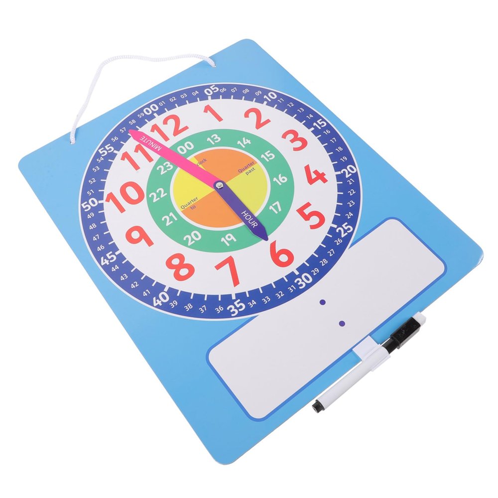 KOMBIUDA Dry Erase Educational Clock Board with Movable Hands Large Writable Surface for Teaching Analog and Digital Portable Educational for Classroom Practice