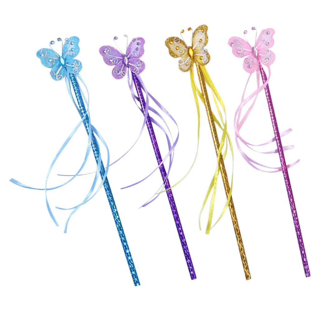 FELTECHELECTR 4Pcs Glitter Fairy Wands Tassel Stick for Cosplay Props Birthday Party Supplies Safe and Vibrant