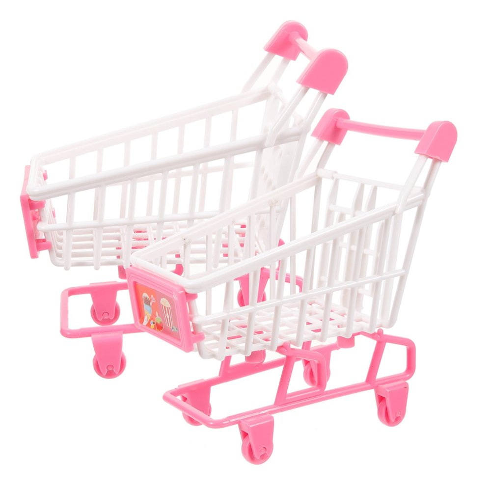HAKIDZEL 2pcs Mini Grocery Shopping Cart for Lightweight Pretend Play Ornaments for Dollhouse Small Carts for Fun Interactive Role Play