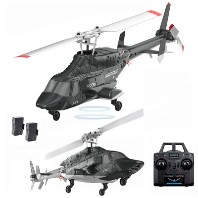 GQGQGQ A61 Airwolf Remote Controlled Helicopter Aircraft Plane 4CH RC Heli Aileronless 1/42 Scale 6-Axis Gyroscope Altitude Hovering Optical Flow Position 2Batteries for Adults Beginners/Black White