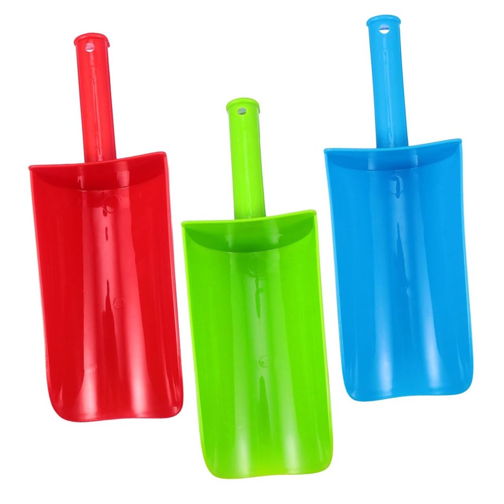 BRIGHTFUFU 3Pcs Beach Sand Shovels for Lightweight Plastic Digging in Red Blue Green Safe PP Material Scoop Spades for Sandcastle Building and Outdoor Play