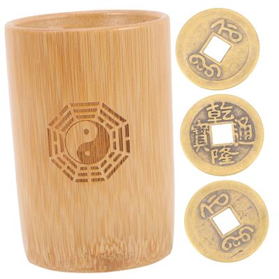 BCOATH Divination Game with Copper Coins Buddhist Fortune-Telling Bucket Pot Traditional Chinese Feng Shui Divination Tool for Home Temple Office Use
