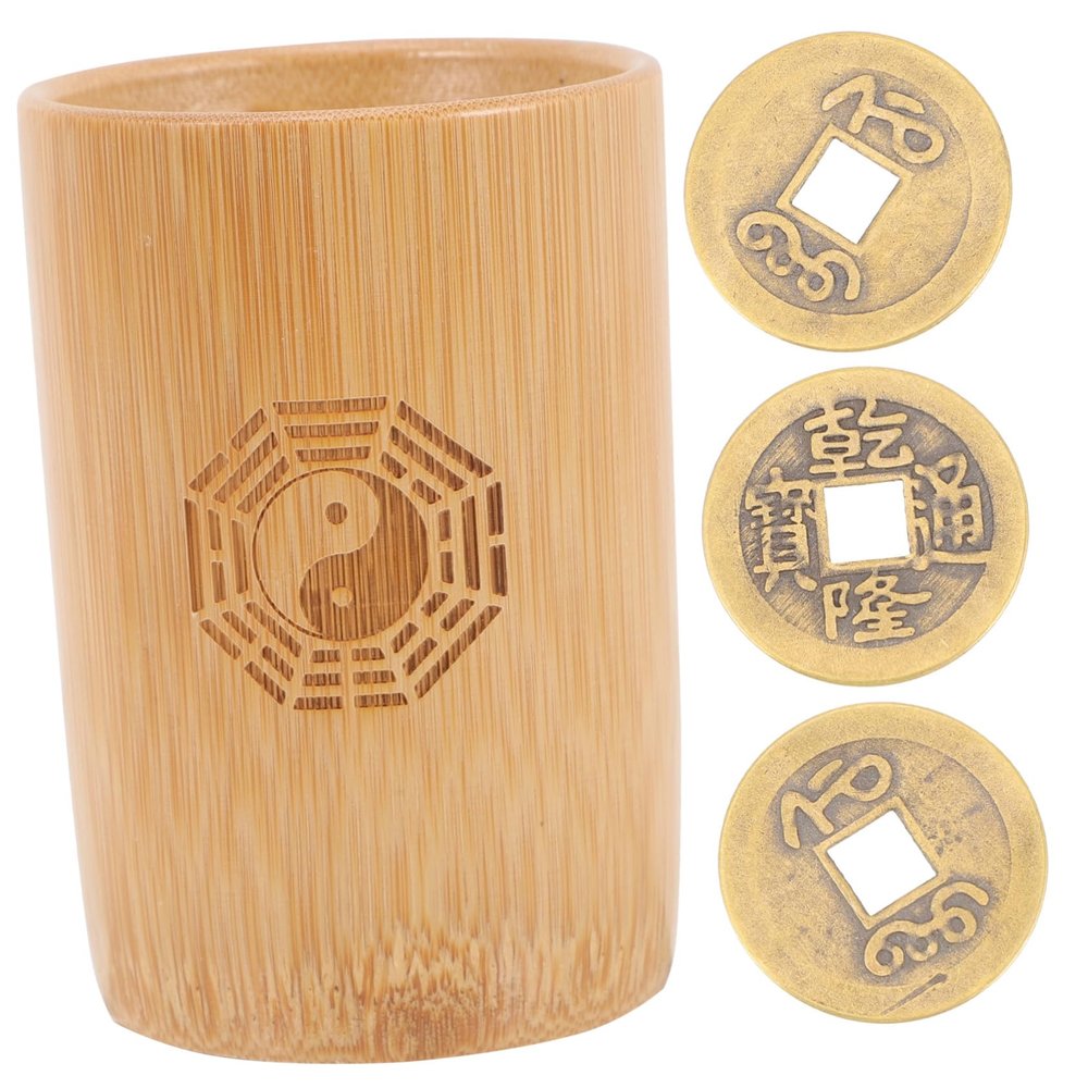 BCOATH Divination Game with Copper Coins Buddhist Fortune-Telling Bucket Pot Traditional Chinese Feng Shui Divination Tool for Home Temple Office Use