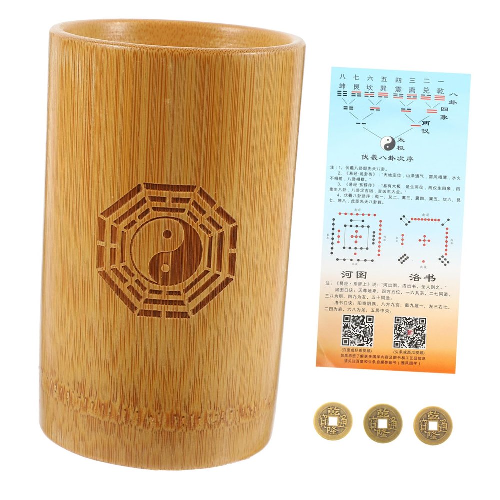 BRIGHTFUFU Buddhist Divination Game Bucket with Copper Coins and Tube Prop for Family Gatherings Temple Use Traditional Chinese Fortune Telling Kit