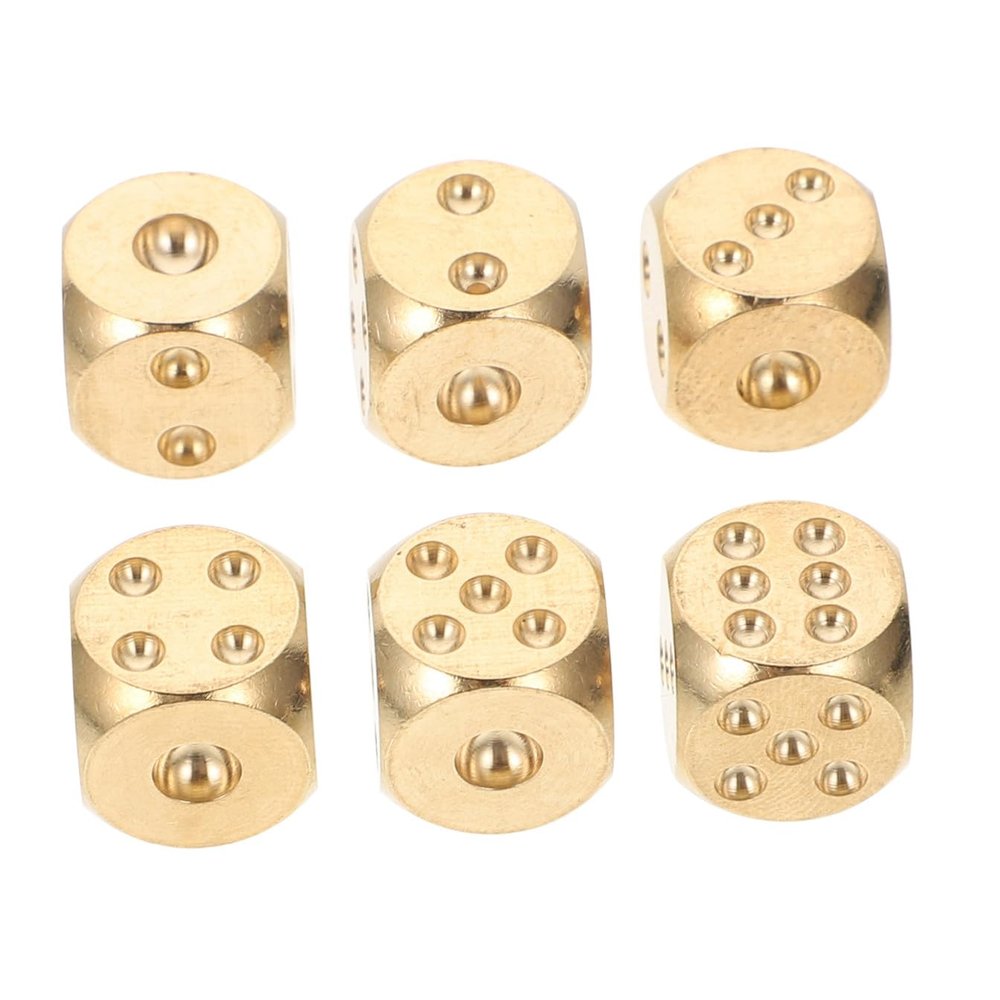 BRIGHTFUFU 6pcs Solid Brass Dice Small Game Playing Props Lightweight Party Accessories for Board Games RPG Tabletop Use