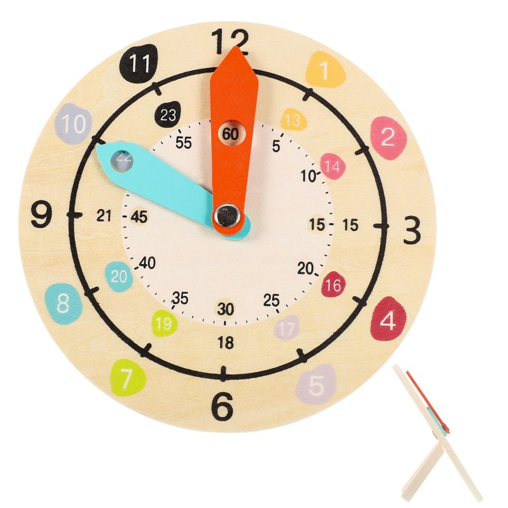 Totority Multicolor Wooden Clock for Educational Teaching Learning Cognition Early Learning with Smooth Edges for Kindergarten Use