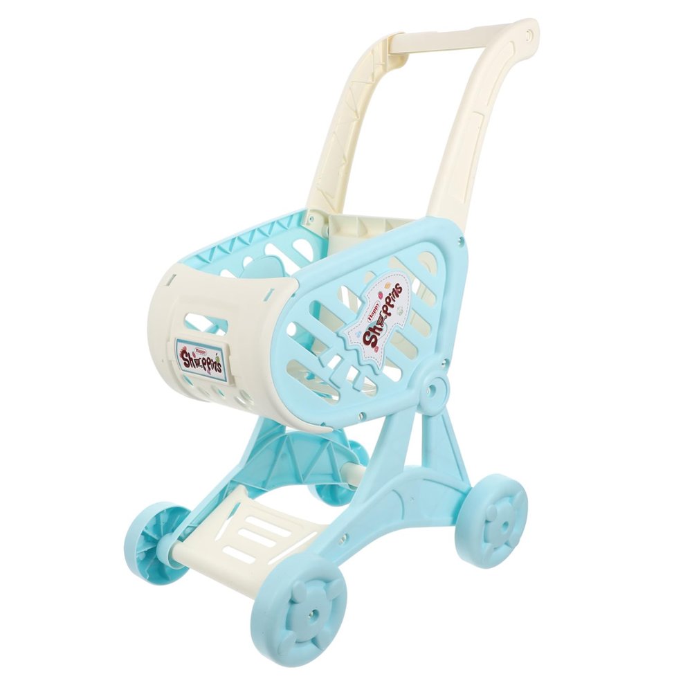 KOMBIUDA S Simulated Shopping Cart Supermarket Trolley with Doll Storage Rack for Early Walking and Pretend Play in Blue