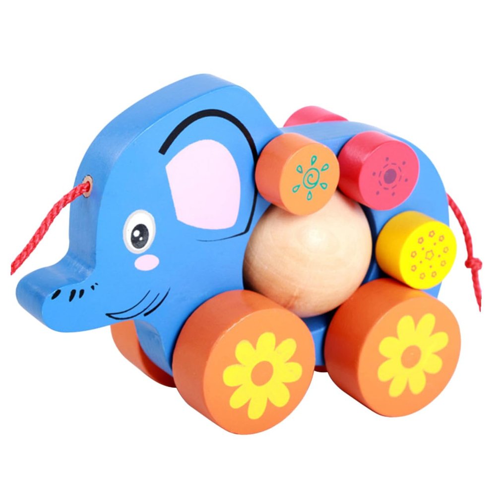 HAKIDZEL Elephant Pulling Cart Cartoon Animal Design Boy Push Along Walker for Developing Practical Skills and Sense of Direction Interactive Fun