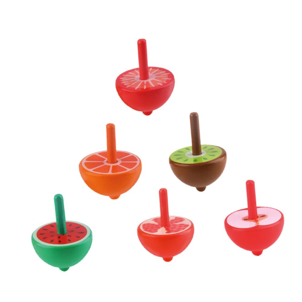COOLHIYA 6pcs Gyro Wooden Spinning Tops Traditional Manual Gyro Playthings for Boys and Preschool Educational to Develop Interaction and Reduce Screen