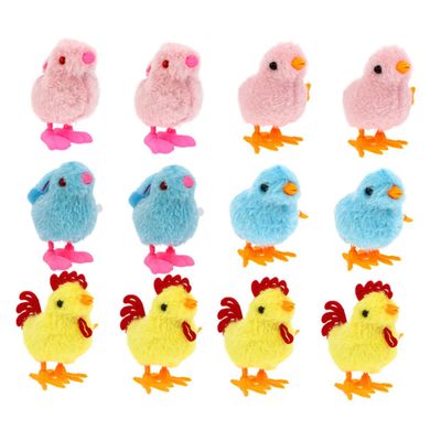 HAKIDZEL 12pcs Wind-up Plush Bunny Chicks Roosters Handheld Stuffed Animals for Easter Festival Party Favors Enhances Coordination and Imagination Random Color