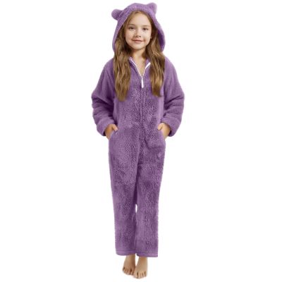 Unisex Kids Halloween Fuzzy Animal Onesie Hooded Cute One Piece Jumpsuit Plush Sherpa Fleece (Purple-a, 2-3 Years)