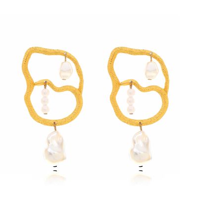 7.4 * 3.8cm Alloy Imitation Pearl Pendant Spliced With Baroque Pearl Earrings,golden,7.4 * 3.8cm