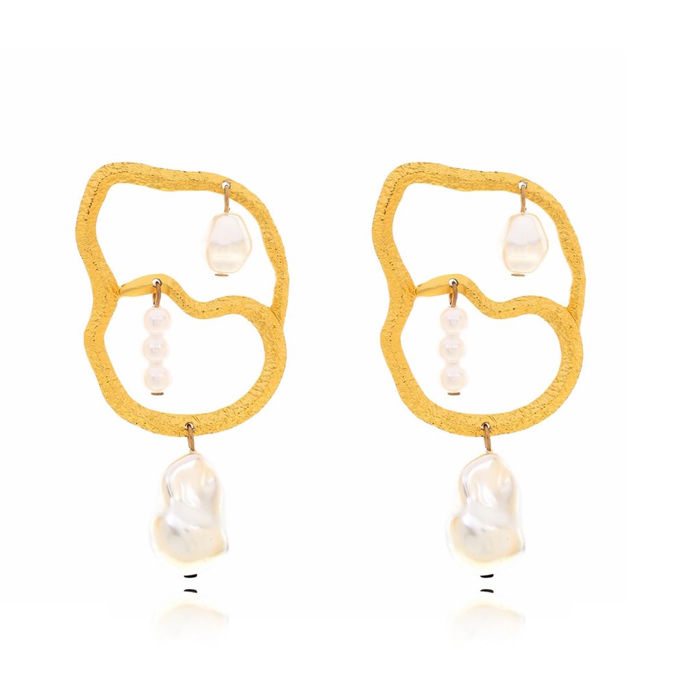 7.4 * 3.8cm Alloy Imitation Pearl Pendant Spliced With Baroque Pearl Earrings,golden,7.4 * 3.8cm