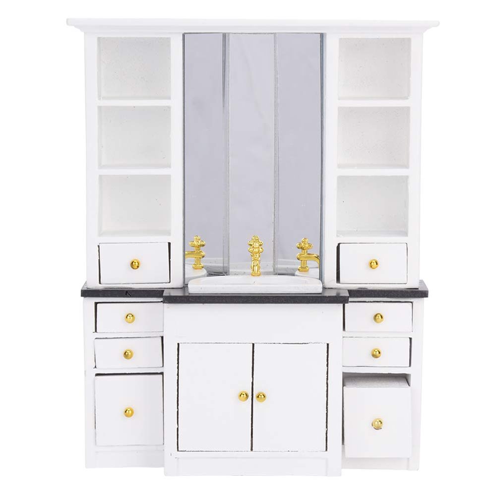 112/ Basin Cabinet, Miniature Bathroom Sink, Modern White Wooden Furniture for Bathroom Decoration, for 112/ Scale and Doll Accessories