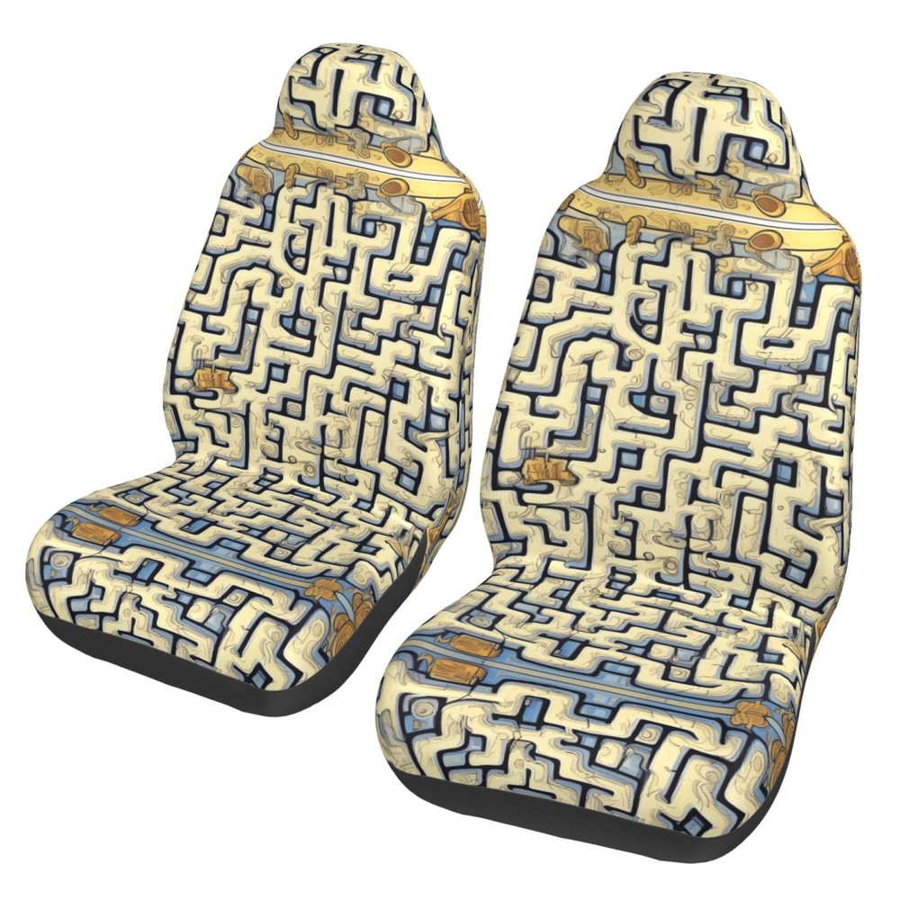BLWSLC Labyrinth Treasure Map Printed Car Seat Covers - 2 Pack, Bus, Ferry Seat Covers, Protect Car, SUV, Truck, Van, Car Seat Covers,
