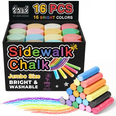 16 PCS Sidewalk Chalk for Kids - 16 Colors, Non-Toxic Washable Jumbo Outdoor Chalks - Set of Outdoor Paint for Kids and Toddlers - Chalkboard Toys - Perfect for Party & Creative Play
