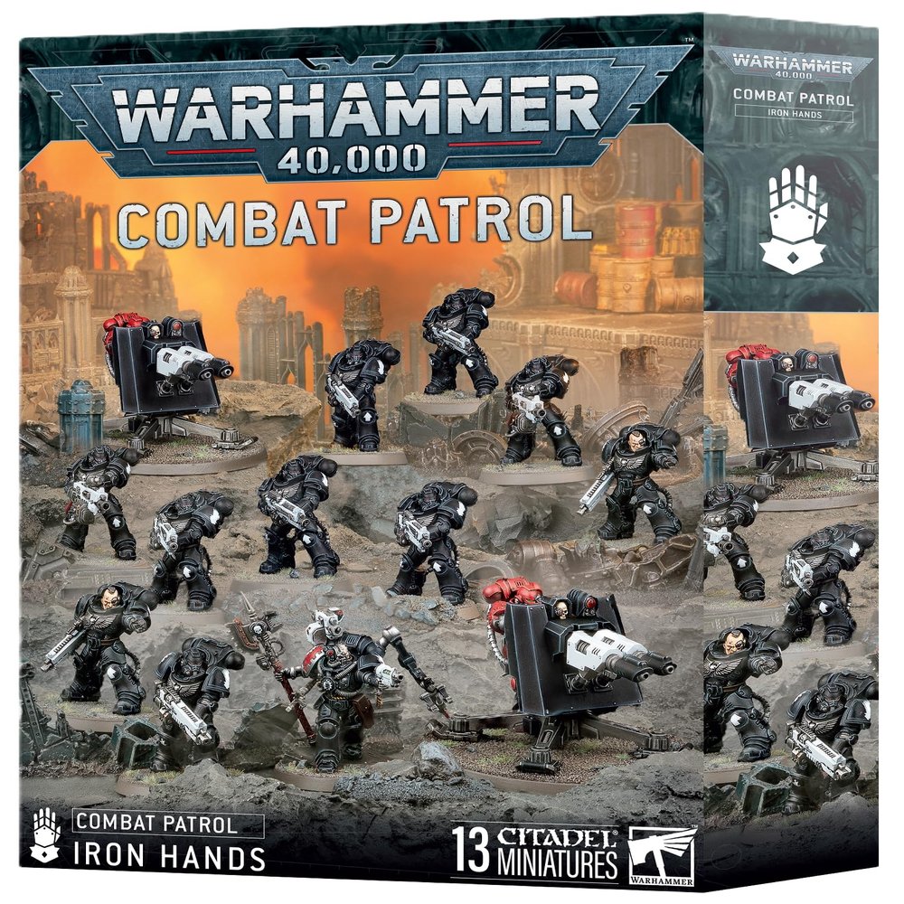 Warhammer 40K: Combat Patrol  Iron Hands Space Marines Miniatures with Techmarine, Heavy Intercessors, Firestrike Servo-Turrets, and Transfer Sheet
