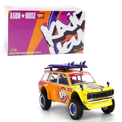 1:64 Diecast Model Car Compatible with Nissan Datsun KAIDO 510 Wagon 44 Kaido Islands V1 Orange Limited Edition by Kaido House x Mini GT KHMG210