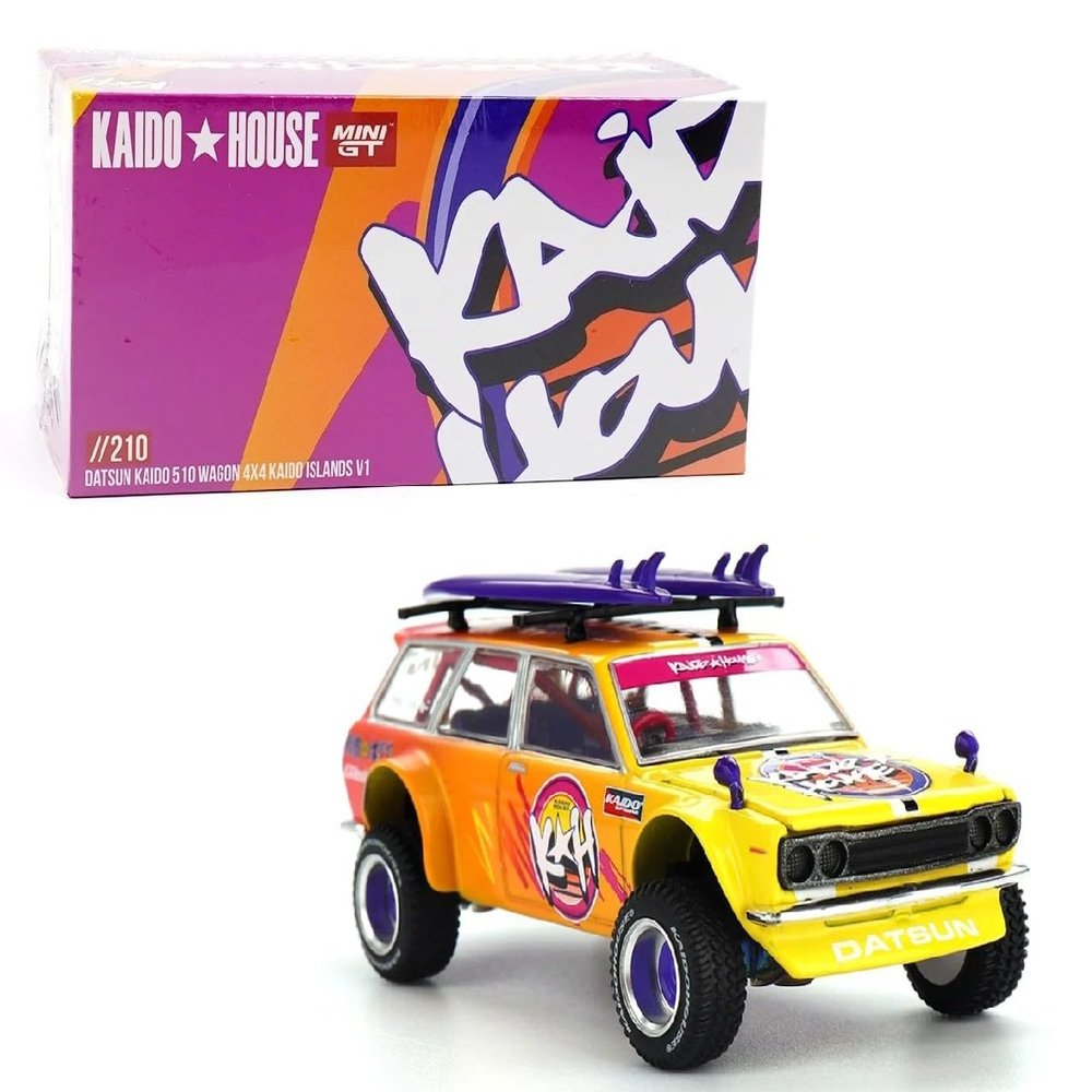 1:64 Diecast Model Car Compatible with Nissan Datsun KAIDO 510 Wagon 44 Kaido Islands V1 Orange Limited Edition by Kaido House x Mini GT KHMG210