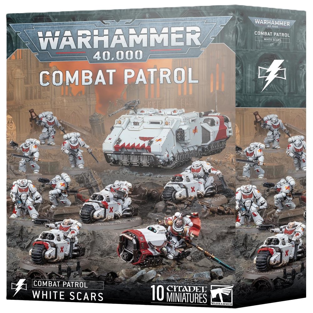 Warhammer 40K: Combat Patrol  White Scars Space Marines Miniatures with Suboden Khan, Assault Intercessors, Outriders, Impulsor, and Transfer Sheet