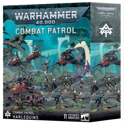 Warhammer 40K: Combat Patrol Harlequins Miniatures with Solitaire, Harlequin Troupe, Skyweaver, Starweaver, Voidweaver, and Transfer Sheets