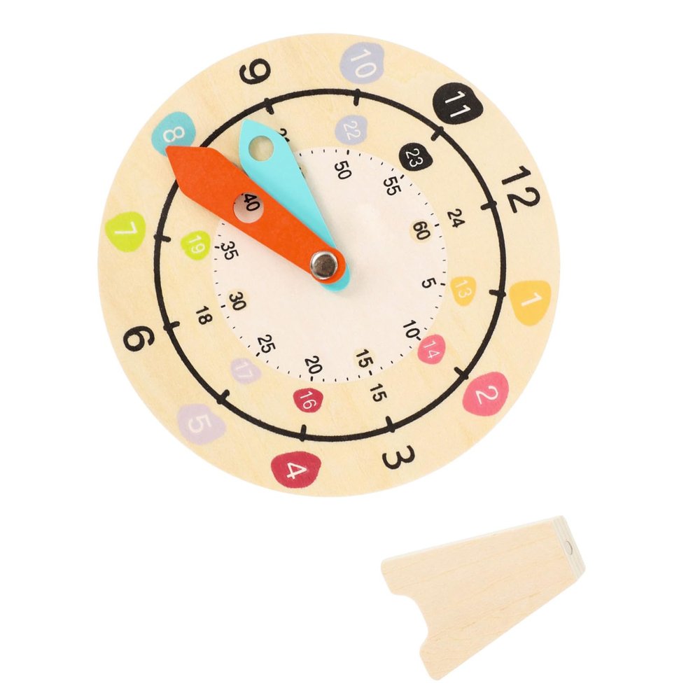 FELTECHELECTR Educational Wooden Clock for Bright Colors and Movable Hands Simulated Cartoon Teaching Clock for Early Learning and Recognition Preschool Learning Tool