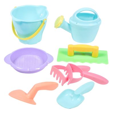 BCOATH Beach Sand Plastic Sand Digging Tools with Shovel Rake Watering Can Bucket Bright Colors for Outdoor Sandbox Play Promotes Imagination and Cognitive Skills Random Color