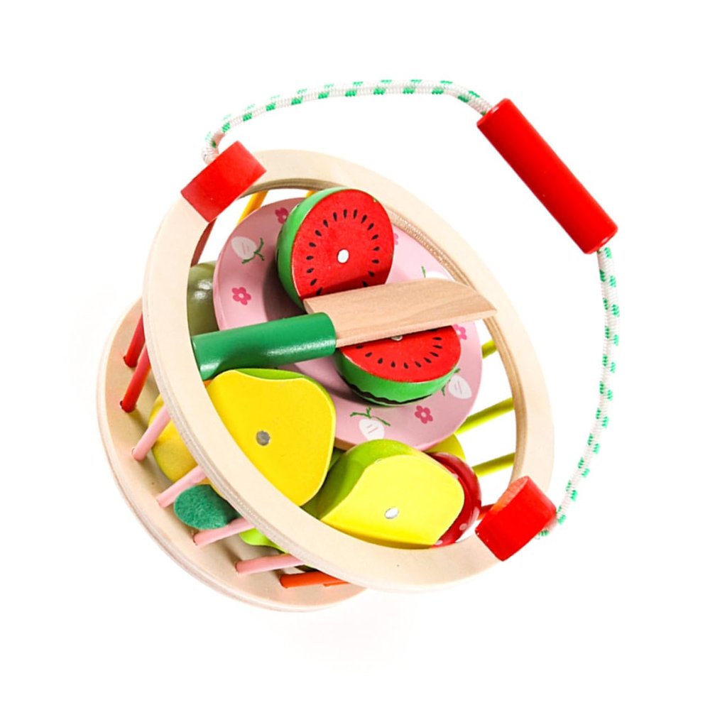 COOLHIYA Wooden Fruits Cutting for Educational Plaything with Smooth Surface and Portable Basket Enhances Hand Flexibility and Fruit Cognition Skills