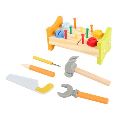 Gogogmee Educational Wooden Pounding Peg Workbench with Hammer Rainbow Peg for Boys and Indoor Montessori Early Learning Activity Safe and Preschool Game