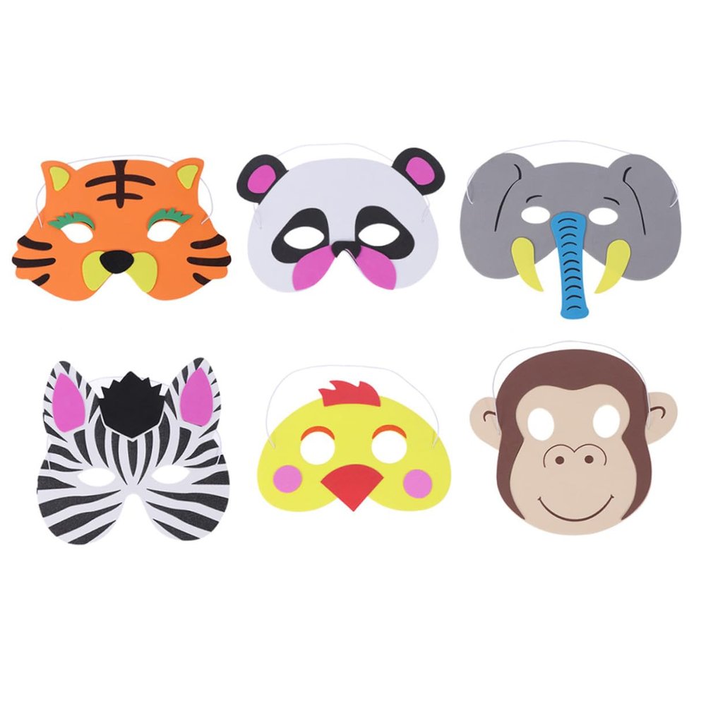 BCOATH 6pcs Cartoon Animal Masks EVA Material Comfortable Party Dress-up Accessories with Chick Tiger Monkey Panda Elephant Striped Pattern for Boys