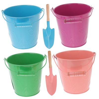 BCOATH 6Pcs Colorful Kindergarten Bucket with Ergonomic Handles Sand and Water Buckets with Shovels for Beach Backyard Outdoor Play for Boys and Fun Activities Random Color