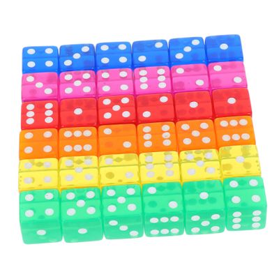 BRIGHTFUFU 36pcs Acrylic Dice Set with Transparent Square Corners for Board Games Math Teaching Tools Classroom Use and Clear Game Accessories for Party Activities